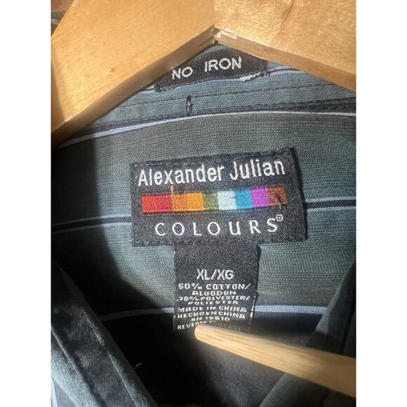 Vtg 90’s Alexander Julian Colours Y2K Striped Black/Green Button Down Shirt XL - Picture 6 of 7
